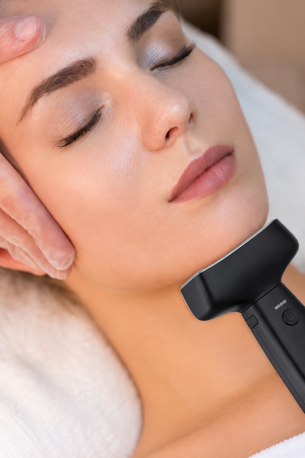 Soin du visage avec la pièce à main noire V-Shape Platinum
